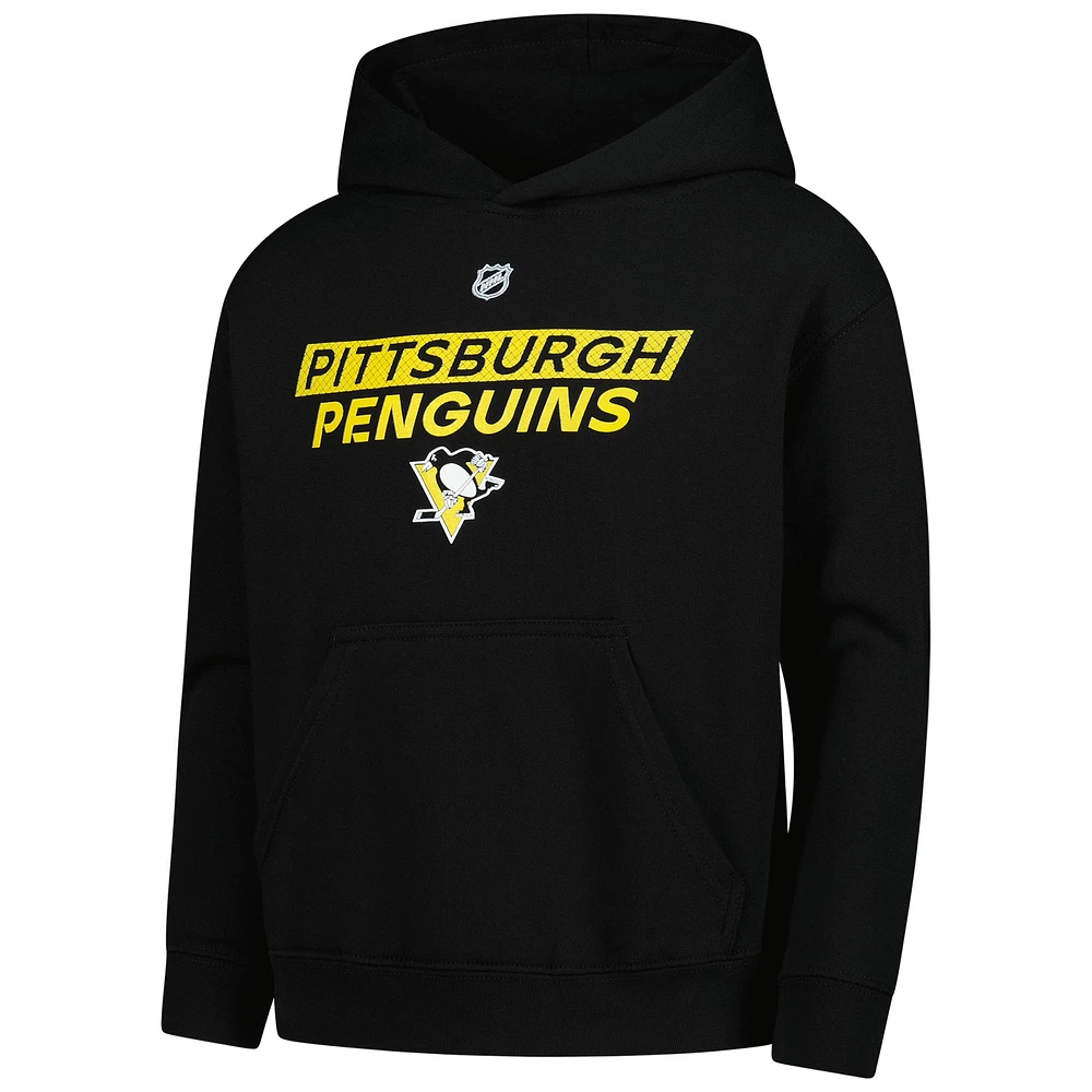 Youth Black Pittsburgh Penguins Authentic Pro Wordmark Fleece Pullover Hoodie