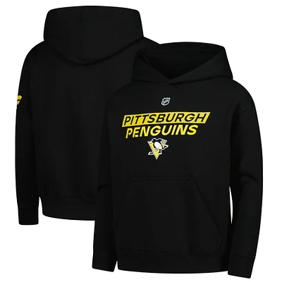 Sweat à capuche en molleton noir pour jeunes avec logo authentique Pro des Penguins de Pittsburgh