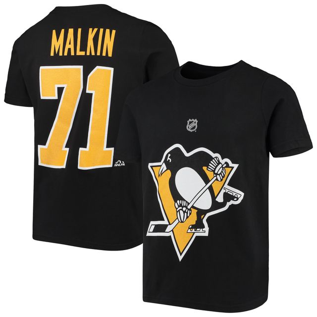 T-shirt noir avec nom et numéro du joueur des Penguins de Pittsburgh Evgeni Malkin pour jeune