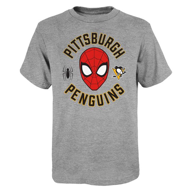 T-shirt Mighty Spidey Marvel des Penguins de Pittsburgh gris chiné pour jeunes