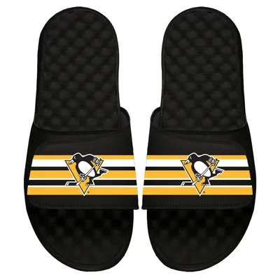 Pittsburgh Penguins ISlide Youth Stripe Logo Slide Sandals - Black