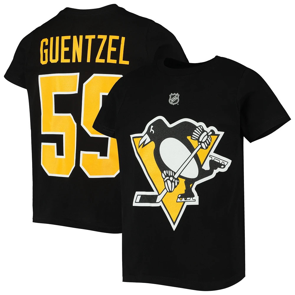 T-shirt noir avec nom et numéro de joueur des Penguins Pittsburgh Jake Guentzel pour jeunes