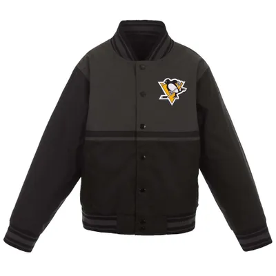 Pittsburgh Penguins JH Design Youth Poly-Twill Full-Snap Jacket - Black