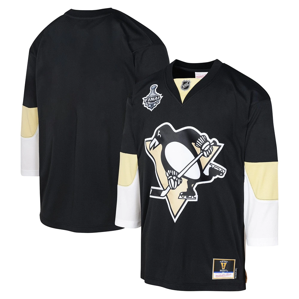 Maillot vierge de la ligne bleue 2008 des Penguins Pittsburgh noirs Mitchell & Ness pour jeunes