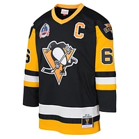 Maillot de joueur Mitchell & Ness Mario Lemieux Black Pittsburgh Penguins 1991/92 Captain Patch Blue Line