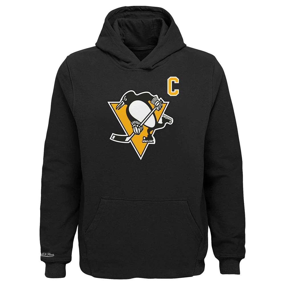 Chandail à capuchon noir avec nom et numéro des Penguins de Pittsburgh Mitchell & Ness Mario Lemieux pour hommes