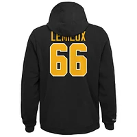 Chandail à capuchon noir avec nom et numéro des Penguins de Pittsburgh Mitchell & Ness Mario Lemieux pour hommes