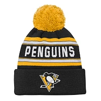 Youth Pittsburgh Penguins Black Jacquard Cuffed Knit Hat with Pom