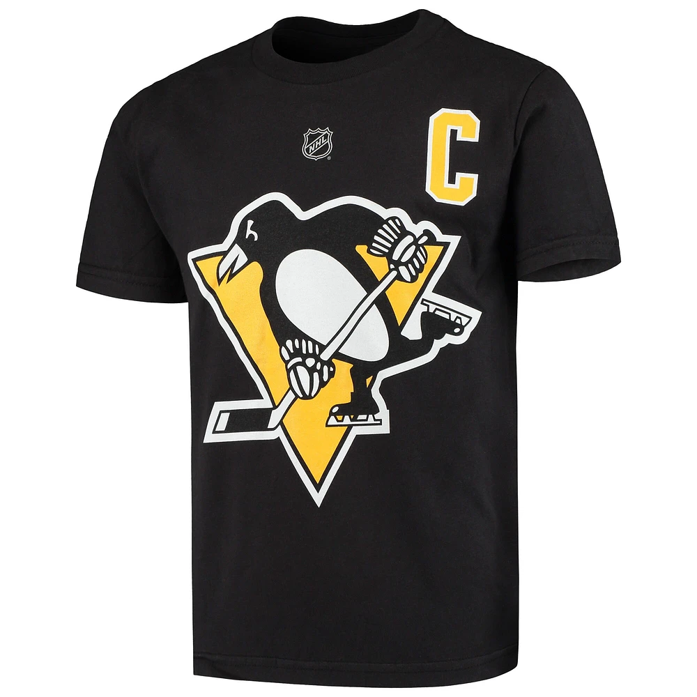 T-shirt noir avec nom et numéro de joueur des Penguins Pittsburgh pour jeune Sidney Crosby