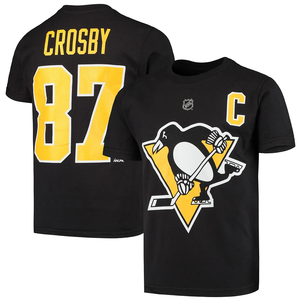 T-shirt noir avec nom et numéro de joueur des Penguins Pittsburgh pour jeune Sidney Crosby