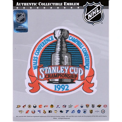Patch de maillot non signé de l'emblème national du championnat de la Coupe Stanley 1992 des Penguins de Pittsburgh contre les Blackhawks de Chicago