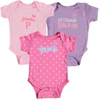 Girls Infant Soft as a Grape Pink/Purple Pittsburgh Pirates 3-Pack Rookie Bodysuit Set