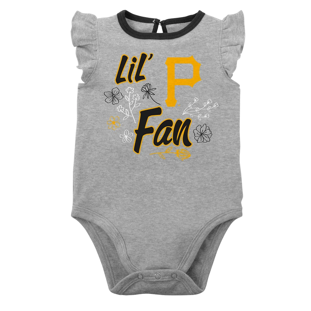 Lot de deux bodys pour nouveau-nés et bébés noirs/gris chiné Pittsburgh Pirates Little Fan