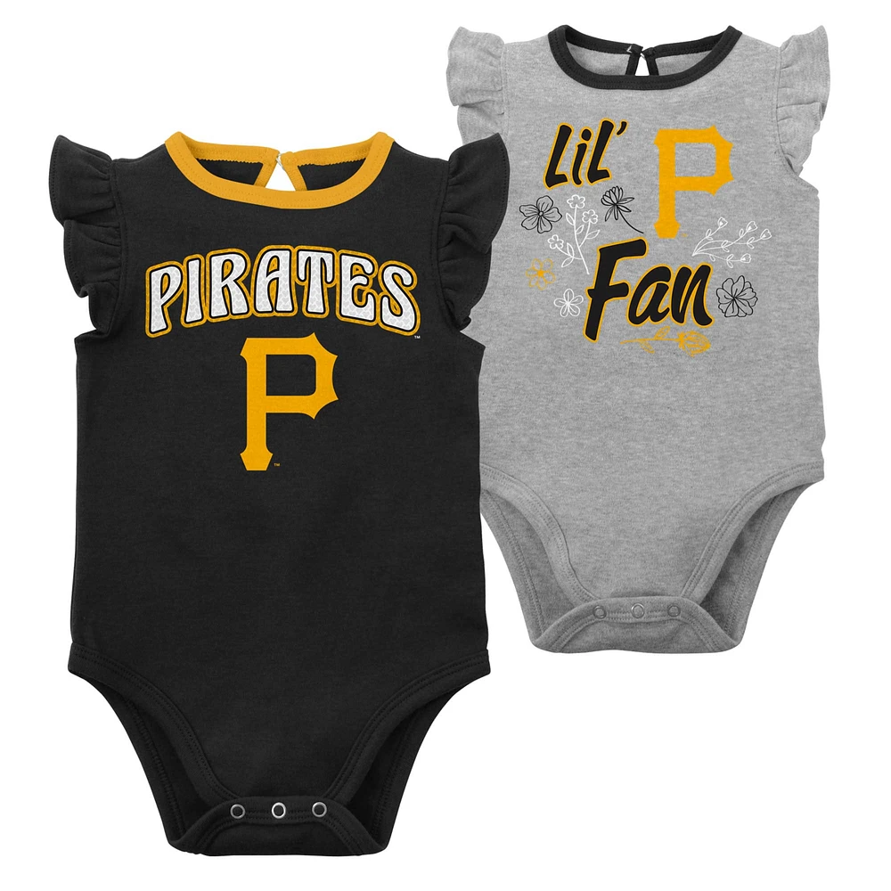 Lot de deux bodys pour nouveau-nés et bébés noirs/gris chiné Pittsburgh Pirates Little Fan