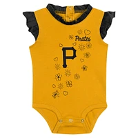 Girls Newborn & Infant Fanatics Gold Pittsburgh Pirates Happy Baseball Bodysuit, Bib Bootie Set