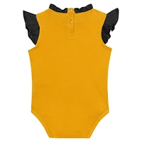 Girls Newborn & Infant Fanatics Gold Pittsburgh Pirates Happy Baseball Bodysuit, Bib Bootie Set