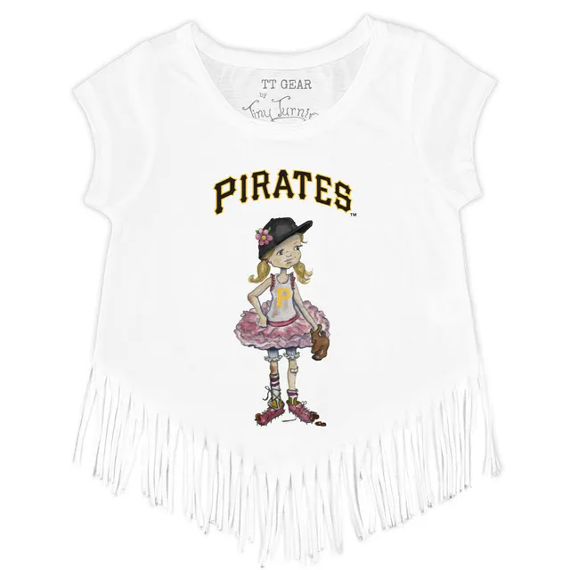 Girls Toddler Tiny Turnip Black Pittsburgh Pirates Stacked Fringe T-Shirt Size:3T