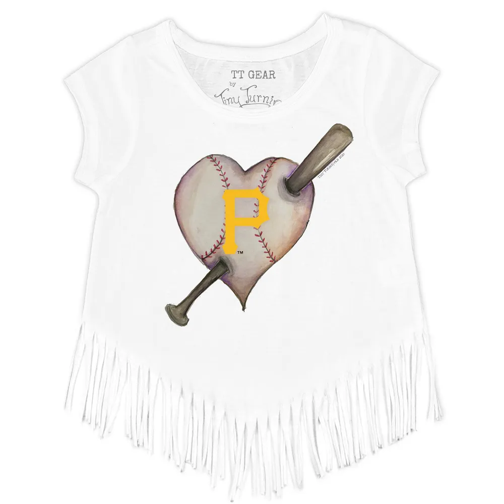 Lids Pittsburgh Pirates Tiny Turnip Girls Toddler Heart Bat Fringe T-Shirt  - White