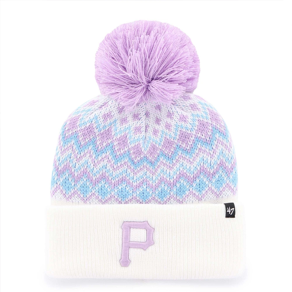 Bonnet tricoté à revers Elsa des Pirates de Pittsburgh blancs '47 pour filles avec pompon