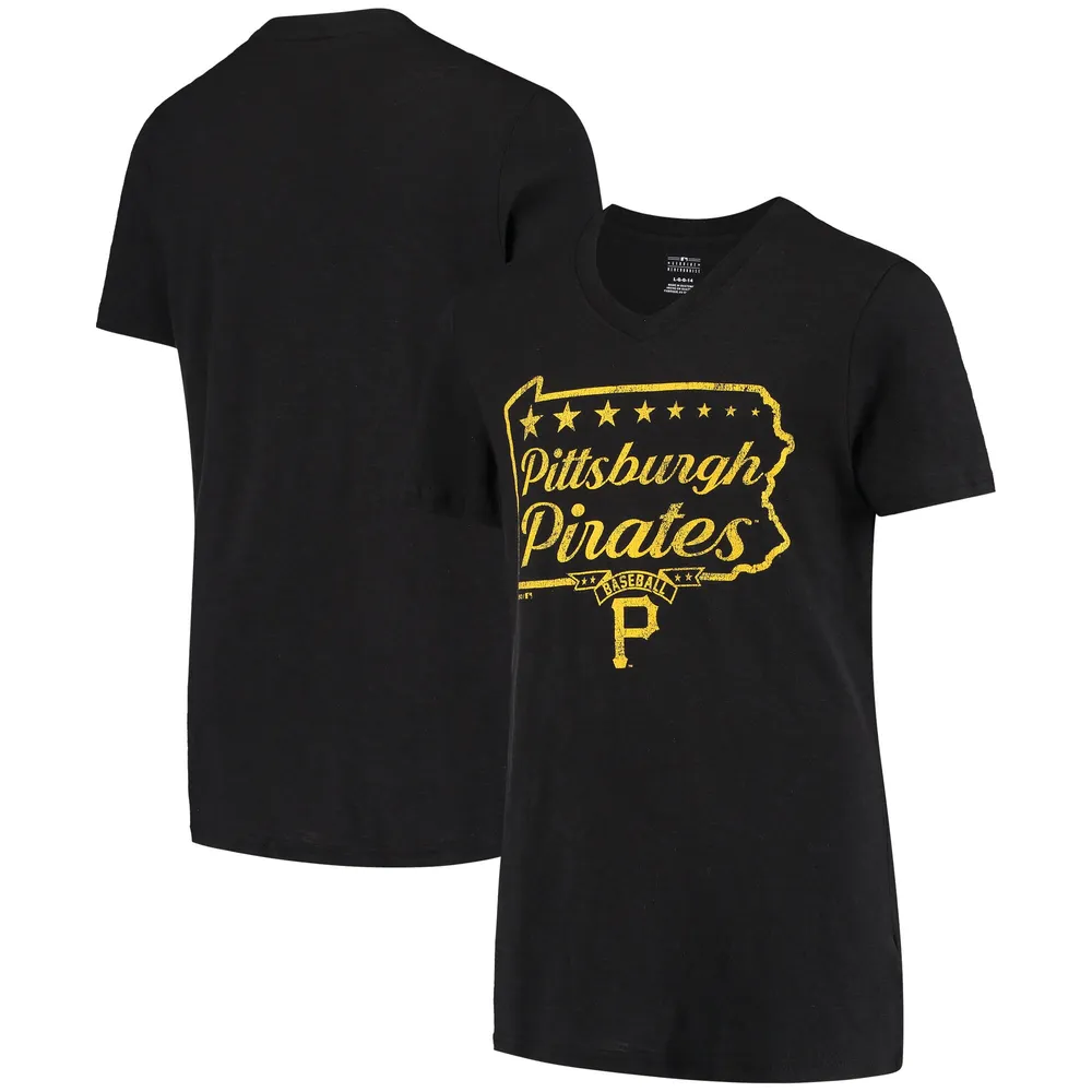 Pittsburgh Pirates Girl's Youth State Pride V-Neck T-Shirt - Black