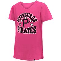 Girl's Youth New Era Pink Pittsburgh Pirates Jersey Stars V-Neck T-Shirt