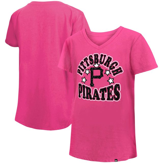 T-shirt à col en V avec étoiles jersey Pittsburgh Pirates New Era pour jeune fille, rose