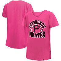 Girl's Youth New Era Pink Pittsburgh Pirates Jersey Stars V-Neck T-Shirt