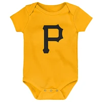 Infant Gold/White/Heather Gray Pittsburgh Pirates Biggest Little Fan 3-Pack Bodysuit Set