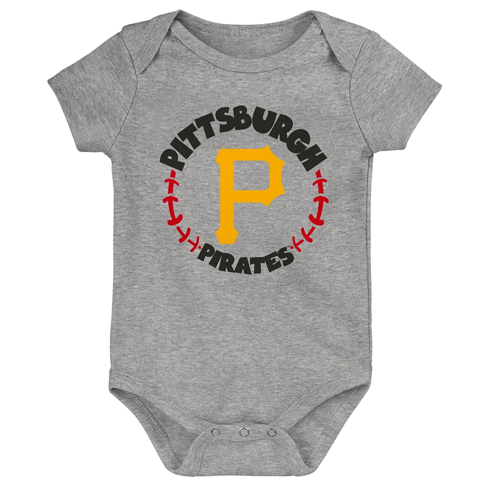 Ensemble de 3 bodys pour bébé Or/Blanc/Gris chiné Pittsburgh Pirates Biggest Little Fan