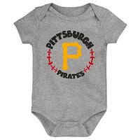 Ensemble de 3 bodys pour bébé Or/Blanc/Gris chiné Pittsburgh Pirates Biggest Little Fan