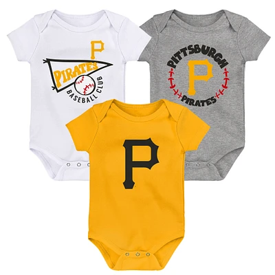 Ensemble de 3 bodys pour bébé Or/Blanc/Gris chiné Pittsburgh Pirates Biggest Little Fan