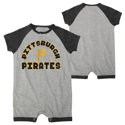 Pittsburgh Pirates Infant Extra Base Hit Raglan Full-Snap Romper - Heather Gray