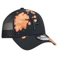 Men's New Era  Black Pittsburgh Pirates Bleached A-Frame 9FORTY Adjustable Hat