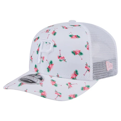 Casquette extensible à bouton-pression 9SEVENTY blanche New Era pour homme avec dos en maille Flamingo des Pirates de Pittsburgh