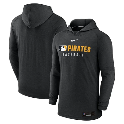 Men's Nike  Heather Black Pittsburgh Pirates Authentic Collection Tri-Blend Performance Pullover Hoodie