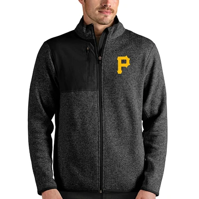 Men's Antigua Heathered Black Pittsburgh Pirates Fortune Full-Zip Jacket