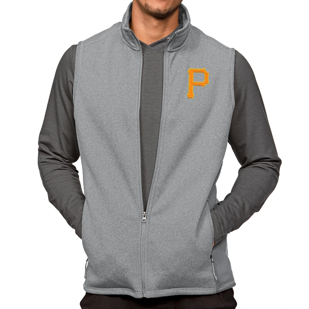 Men's Antigua Heathered Gray Pittsburgh Pirates Course Full-Zip Vest