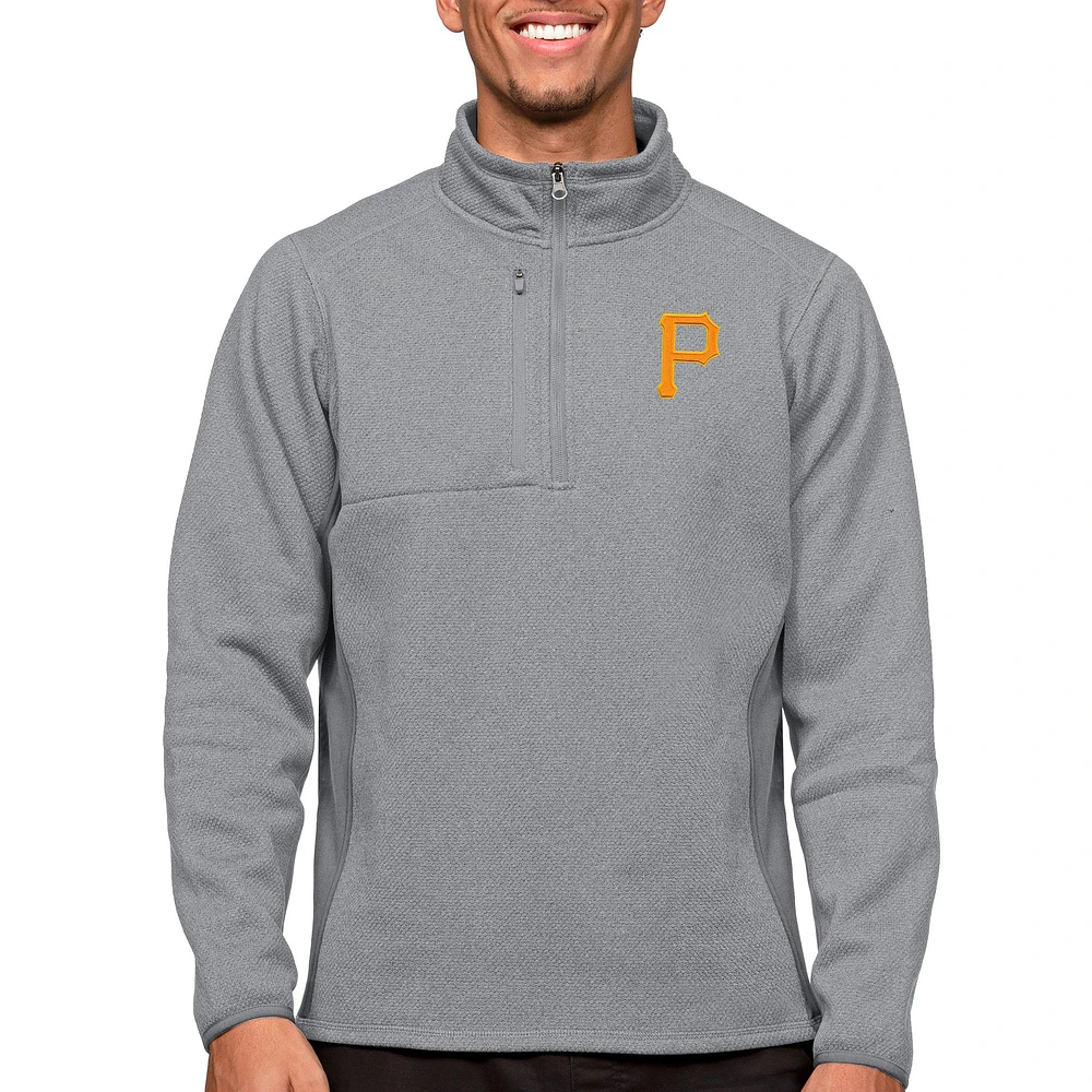 Men's Antigua Heathered Gray Pittsburgh Pirates Course Quarter-Zip Pullover Top