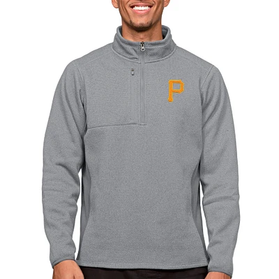 Men's Antigua Heathered Gray Pittsburgh Pirates Course Quarter-Zip Pullover Top