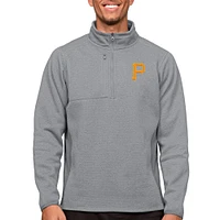 Men's Antigua Heathered Gray Pittsburgh Pirates Course Quarter-Zip Pullover Top