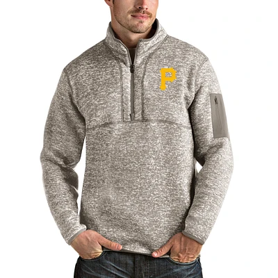 Men's Antigua Oatmeal Pittsburgh Pirates Fortune Quarter-Zip Pullover Jacket