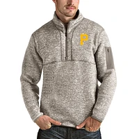 Men's Antigua Oatmeal Pittsburgh Pirates Fortune Quarter-Zip Pullover Jacket