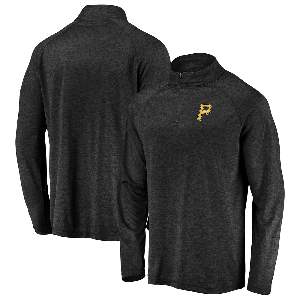 Men's Black Pittsburgh Pirates Iconic Striated Primary Logo Raglan Quarter-Zip Pullover Jacket