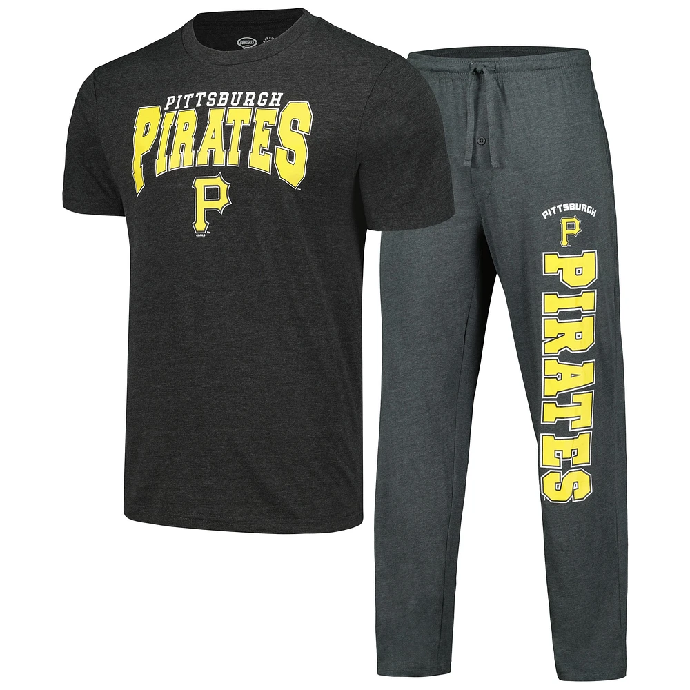 Ensemble de nuit pour hommes Concepts Sport Charcoal/Black Pittsburgh Pirates Meter T-shirt et pantalon