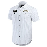 Collection Darius Rucker pour hommes par Fanatics Chemise boutonnée à manches courtes blanche rayures pin des Pirates de Pittsburgh