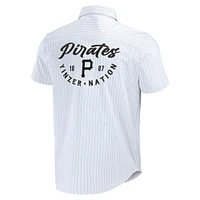 Collection Darius Rucker pour hommes par Fanatics Chemise boutonnée à manches courtes blanche rayures pin des Pirates de Pittsburgh