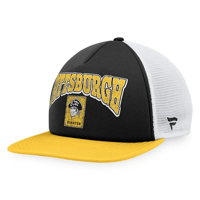 Casquette Snapback de camionneur en mousse sur le devant en mousse Fanatics pour hommes, noir/or, Pittsburgh Pirates Heritage