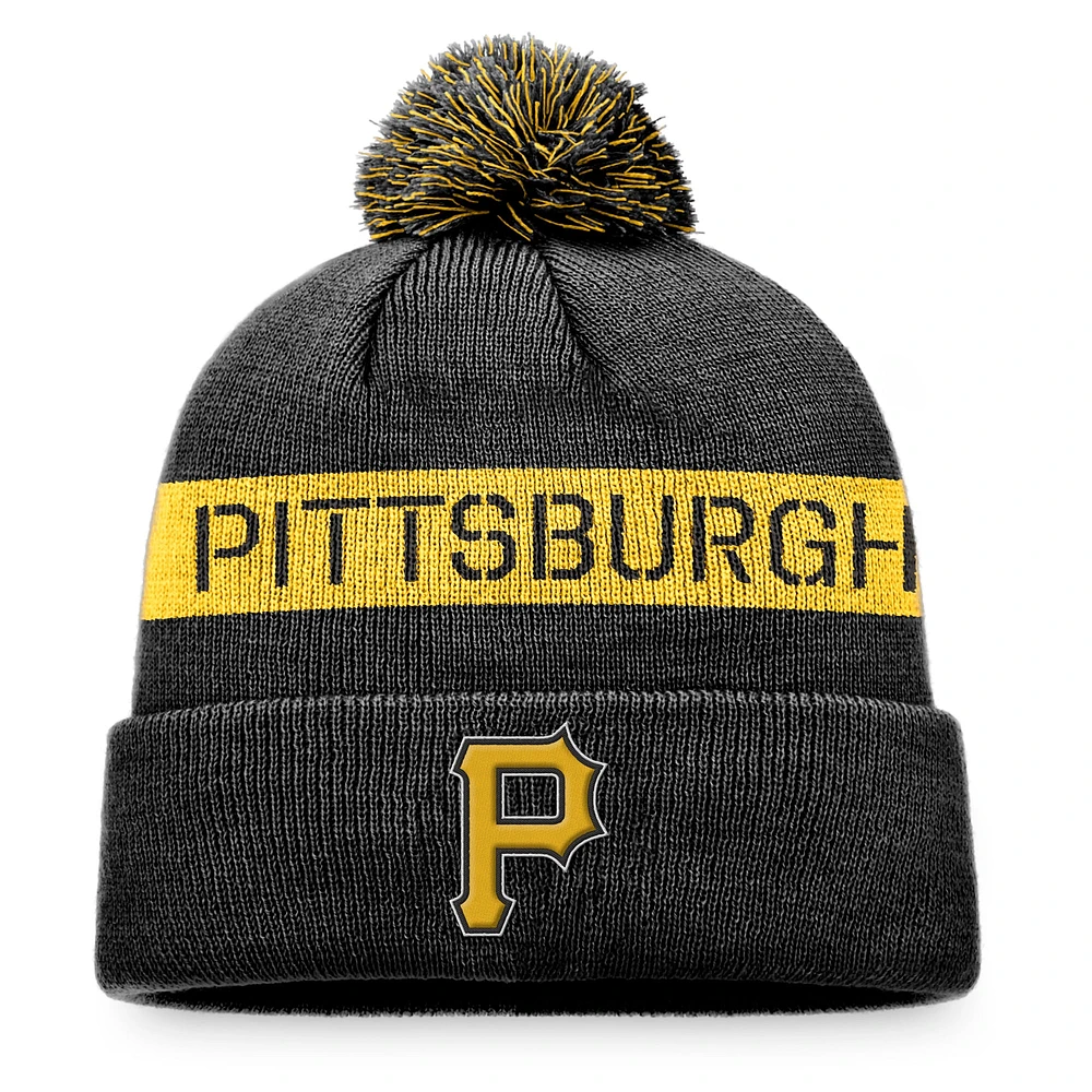 Bonnet en tricot à revers avec logo de la Ligue des Pirates de Pittsburgh Fanatics noir/or pour hommes avec pompon