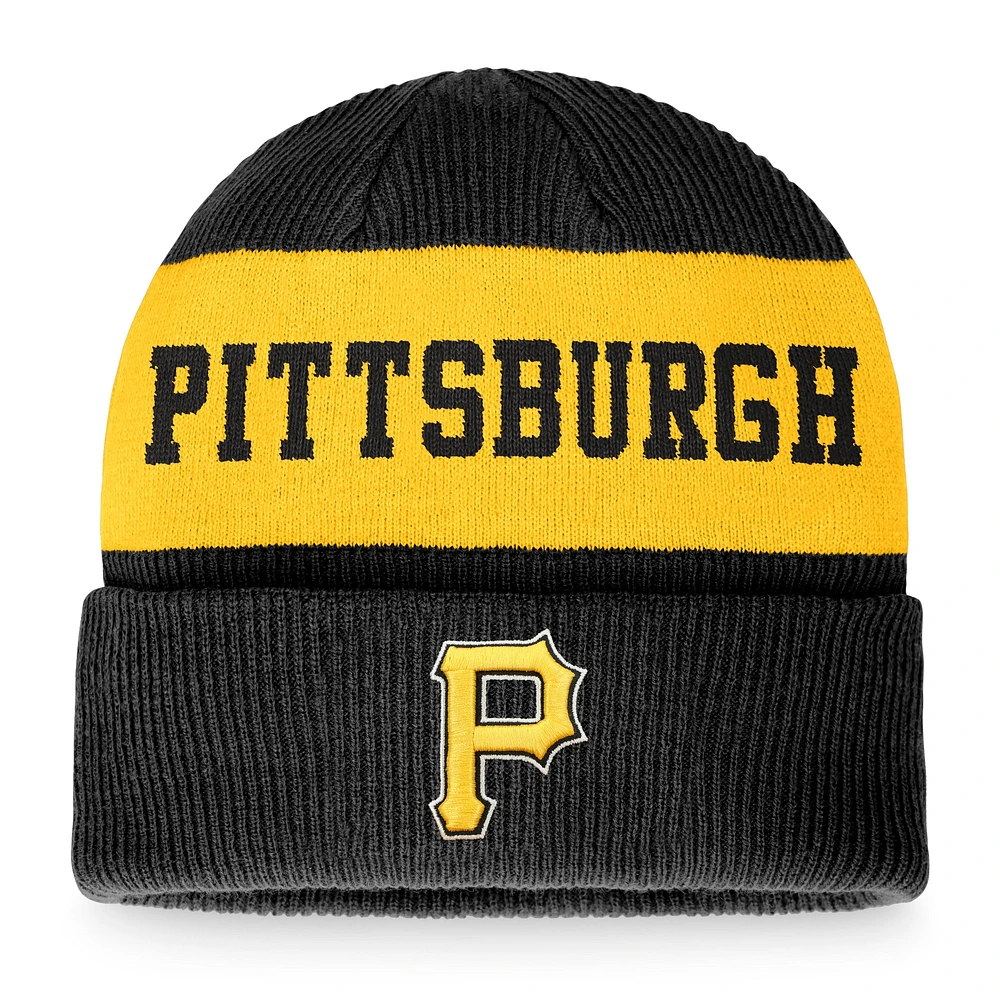 Bonnet en tricot à revers avec logo des Pirates de Pittsburgh Fanatics noir/or pour hommes