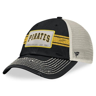 Casquette réglable de camionneur à rayures Heritage Stripe Fanatics pour hommes, noir/naturel, Pittsburgh Pirates